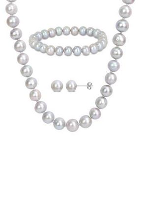 Delmar Freshwater Pearl Necklace, Bracelet & Stud Earrings Set in Grey at Nordstrom Rack