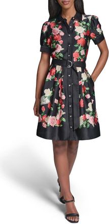 Karl Lagerfeld Floral Print Shirtdress in Black Multi at Nordstrom, Size 14