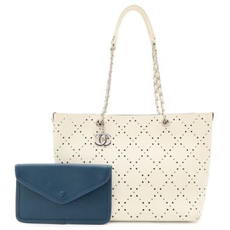 Chanel Blue Ivory Grained Calfskin Pouch Shoulder Bag Tote Bag (Pre-Owned)