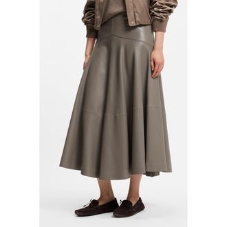 BOSS Sesola Leather Midi Skirt in Walnut at Nordstrom, Size 0