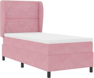 vidaXL Box Spring Bed with Mattress Pink 100 x 200 cm Velvet Vidaxl