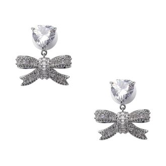 Self Portrait Accessoires, Dames, Grijs, ONE Size, Oorbellen met Kristallen Hart en Strik