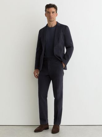 Reiss Navy Brushed Twill Tailored-fit Trousers, 34