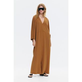 H&M Tie-detail Cr&ecirc;pe Dress in Dark Beige at Nordstrom, Size X-Small