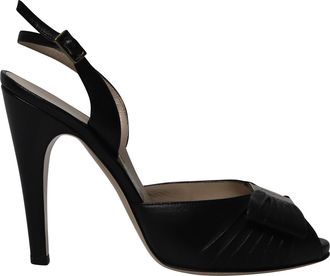 Ferragamo Pre-owned Womens Bow Detail Slingback Sandals in Black Leather - Size UK 4