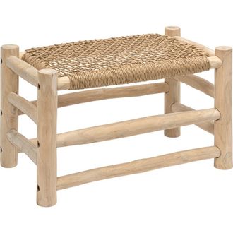 Jonathan Y Designs Chuck Coastal Bohemian Handcrafted Indoor/Outdoor Teak Wood Accent Stool with Woven Seat in Natural Bleach Finish at Nordstrom