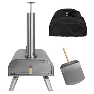 George Foreman Pizza Oven 16 Inch Wood Pellet with Paddle & Carry Bag in Silver