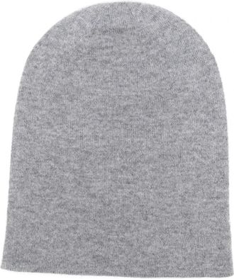 Saint Laurent Cashmere Gebreide Logo Muts - Dames - Hoeden - Grijs - ONE Size - Accessoires