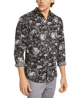 Inc International Concepts INC Mens Big & Tall Miguel Woven Printed Button-Down Shirt Black 3XB
