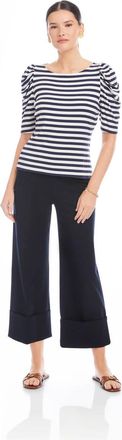 Fifteen Twenty Marni Elbow Sleeve Top In Navy/white