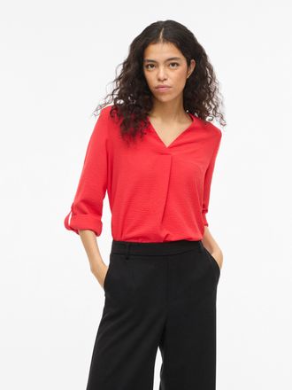 Vila Blusenshirt VILA VIJOSA 3/4 V-NECK TOP - NOOS, Damen, Gr. 34, hibiscus, Jersey, Obermaterial: 100% Polyester, unifarben, regular fit normal, V-Ausschn