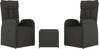 vidaXL Juego Sal&oacute;n Jard&iacute;n 3 Pzas Rat&aacute;n Sint&eacute;tico Y Acero Negro Vidaxl