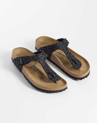 Birkenstock Gizeh - Sandali neri leopardati-Nero