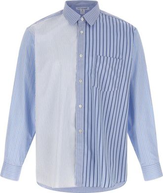 Comme Des Gar&ccedil;ons Gebogen Patchwork Shirt - Heren - Casual Overhemden - Blauw - XL - Katoen - Overhemden