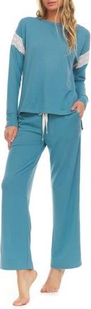 Flora Nikrooz FLORA BY FLORA NIKROOZ Alexandra Long Sleeve Top & Pants 2-Piece Pajama Set in Ocean at Nordstrom Rack, Size X-Small