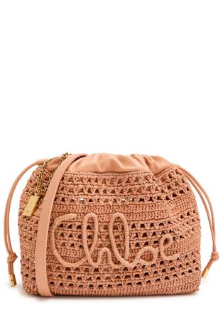 Chlo&eacute; Summer Banana Leather and Raffia Cross-body Pouch - Natural - One Size