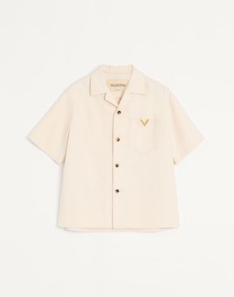 Valentino Valentino Denim Bowling Shirt with VGold Man IVORY 44