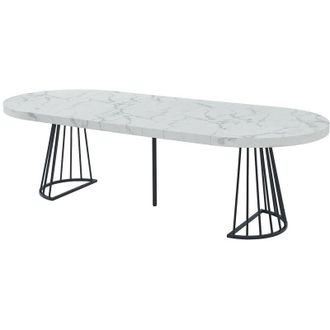 Vente-Unique Vente-unique - Tavolo da pranzo allungabile da 2 a 12 coperti in mdf e Acciaio Effetto marmo Bianco e Nero - firela
