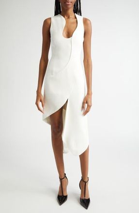 Ferragamo Asymmetric Sleeveless Stretch Crepe Dress in Mascarpone at Nordstrom, Size 12 Us