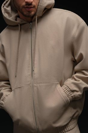 Alo | Cotton Canvas Full Zip Hoodie in Gravel, Size: 2XL