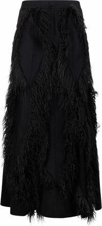 Alberta Ferretti Lange Rok met Franjes - Dames - Maxi Rokken - Zwart - S - Wol - Rokken