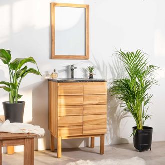 Wanda Collection Mueble De Ba&ntilde;o En Teca Y Terrazo Negro Ananta 60cm