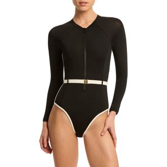 Sea Level Australia Bound Belted Long Sleeve One-Piece Swimsuit in Black at Nordstrom Rack, Size 10