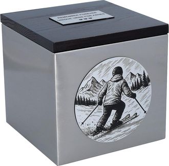 OEM Urna Funeraria Con Motivo De Esquiador senderos De Monta&ntilde;a Urna Funeraria pasi&oacute;n Por El Esqu&iacute; Acero Inoxidable Con Tapa De Madera
