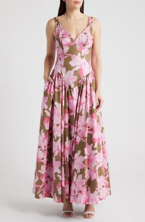 Hutch Jemma Floral Maxi Dress in Olive/Pink Watercolor Orchids at Nordstrom, Size 12