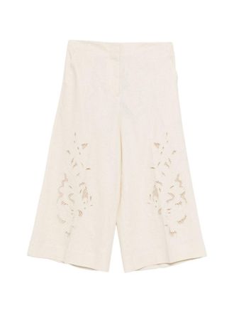 Twin-Set Wide-Leg Cropped Pants with Intricate Floral Embroidery