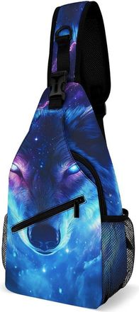 Generic Wolf with Glowing Eyes Mens Crossbody Chest Sling Bag for Travel Hiking Lightweight Shoulder Bags with Small Side