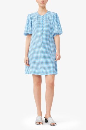 Ganni Blue Printed Crepe Mini Dress - Size 32 Viscose