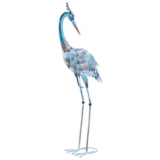 Beliani Escultura De P&aacute;jaro De Metal Hierro Hecha A Mano Animal De Pie Decoraci&oacute;n Azul Aklan