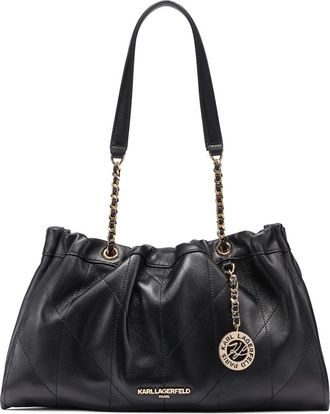 Karl Lagerfeld Amandine Leather Shoulder in Black/gold at Nordstrom