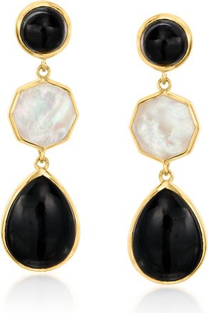Ross-Simons Onyx and Mother-Of-Pearl Geometric Drop Earrings in 18kt Gold Over Sterling