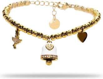 Freddy Bracciale in Acciaio Gold a sfere con charms bianco e strass