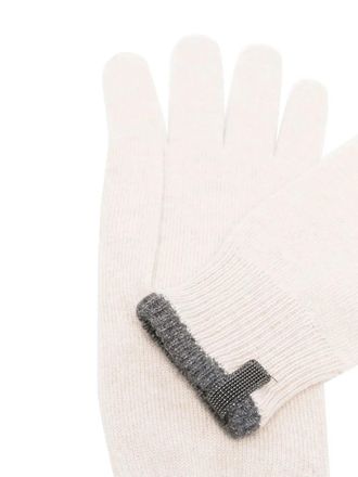 Brunello Cucinelli Womens Beige Knit Gloves With Contrast Trim Accessories & Slg