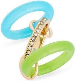 Nordstrom Rack Cubic Zirconia Resin Interlock Ring in Green Multi- Gold at Nordstrom Rack, Size 8