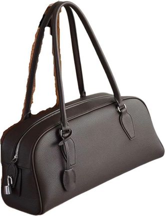 Generic Minimalist Luxury Full Leather Long Handle Underarm Bowling Bag Single Shoulder India Style For Daily Use Soft Shell Zipper O(Brown)