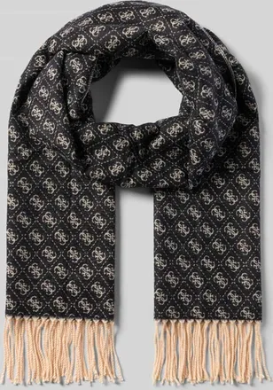 Guess Schal aus Viskose-Mix mit Logo-Muster und Fransen in Black, Größe 1