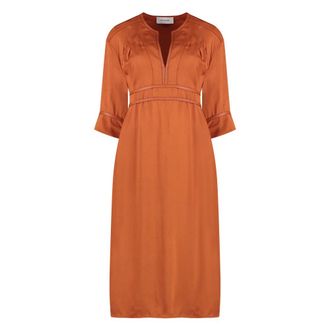 Yves Salomon Crepe Jurk met Leren Details - Dames - Casual kleedjes - Oranje - 3XS - Leer - Kleedjes