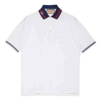 Gucci Cotton piquet polo with Interlocking G White Blue 658067-XJDI2-9692