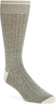 Nordstrom Ribbed Linen Blend Dress Socks in Olive at Nordstrom