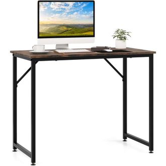 Costway Costway - Scrivania per Computer 100 x 50 x 77 cm, Scrivania Moderna e Salvaspazio in Metallo Resistente con Piedini Regolabili, Scrivania Versatile