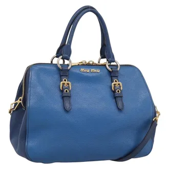 Miu Miu Madras Bowler Leather Blue Leather Handbag (Pre-Owned)
