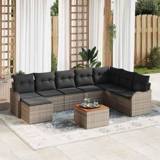 vidaXL Conjunto De Sof&aacute; De Jard&iacute;n 9 Pcs Gris Vidaxl