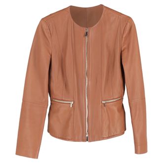 BOSS Hugo Boss Zip-Up Jacket wit Pockets in Brown Lamb Leather