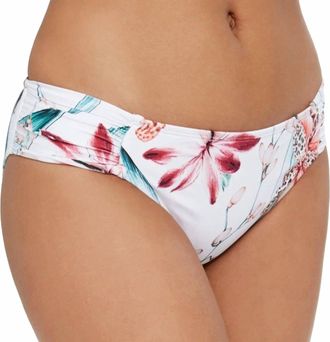 La Blanca Printed Stretch Ruched Sides Bikini Bottom In White