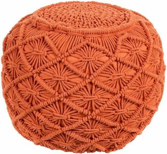 Beliani Pouf Boho in cotone lavorato a maglia Ottomano rotondo per il soggiorno 40 x 40 cm Arancione Berkane