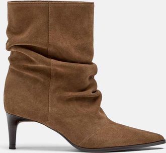 Stradivarius Stivaletti morbidi in pelle marrone con tacco